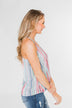 Colorful Stripe and Crochet Halter Tank Top- Lavender & Mint