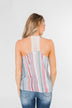 Colorful Stripe and Crochet Halter Tank Top- Lavender & Mint