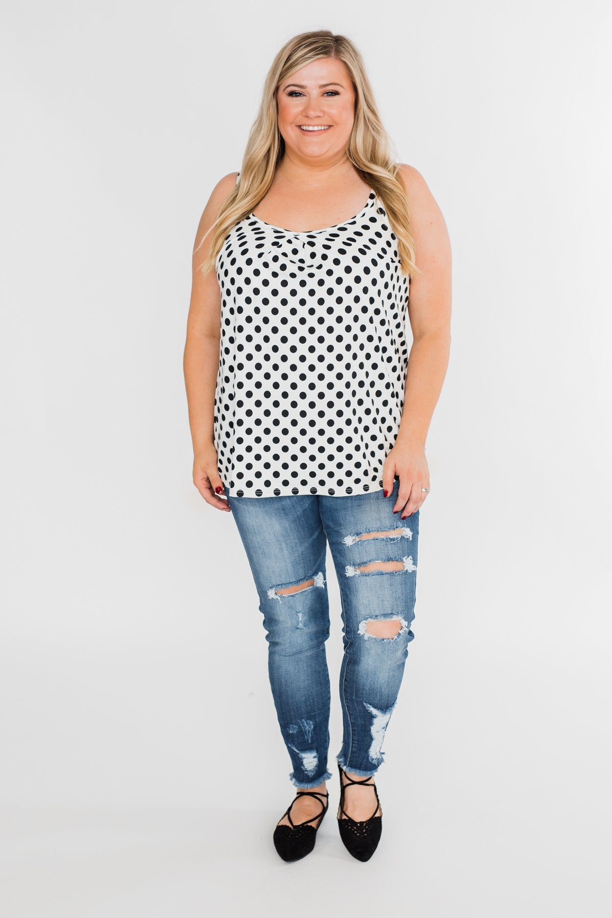 black and white polka dot tank top