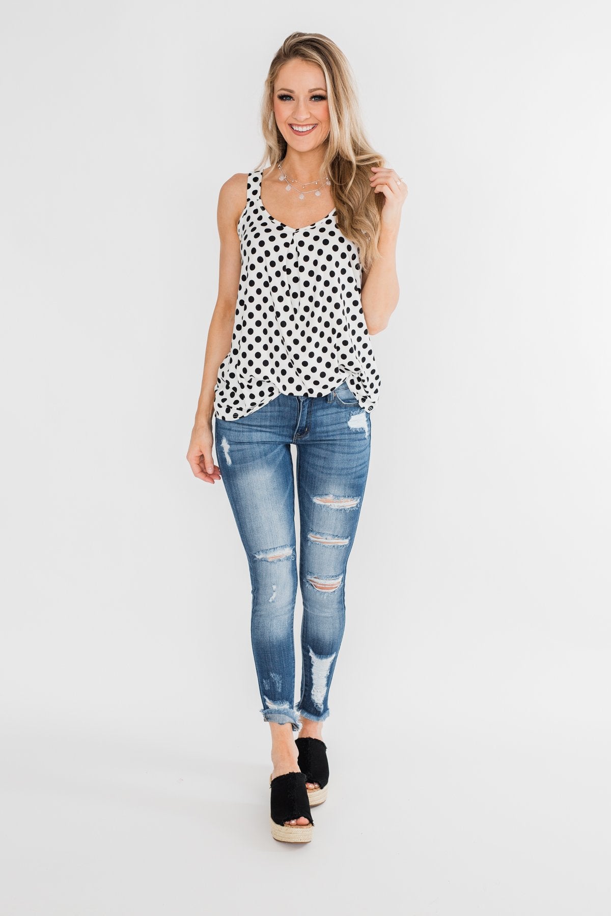 black and white polka dot tank top