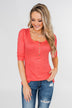 Everyday 3/4 Sleeve Henley - Coral