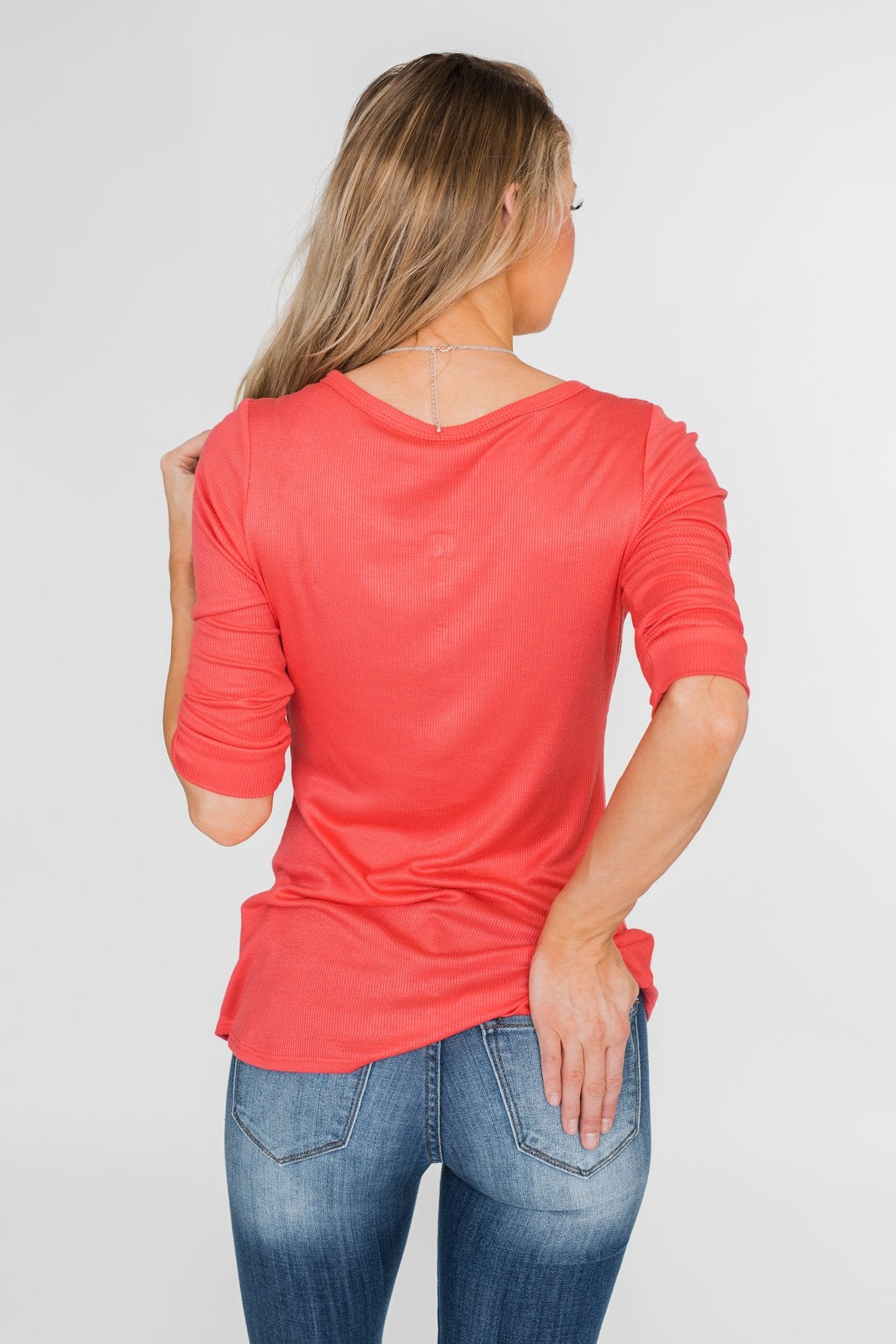 Everyday 3/4 Sleeve Henley - Coral