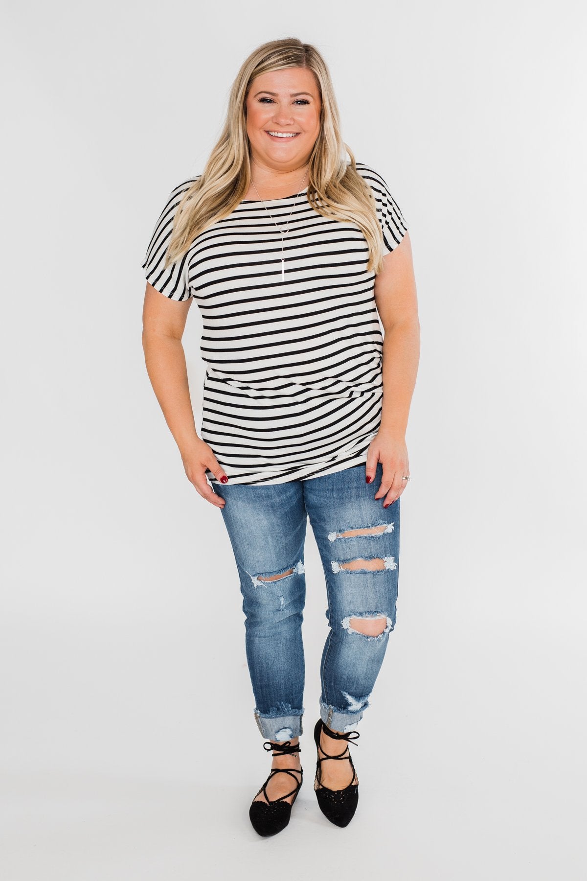 Hold That Thought Striped Top - Black & Ivory