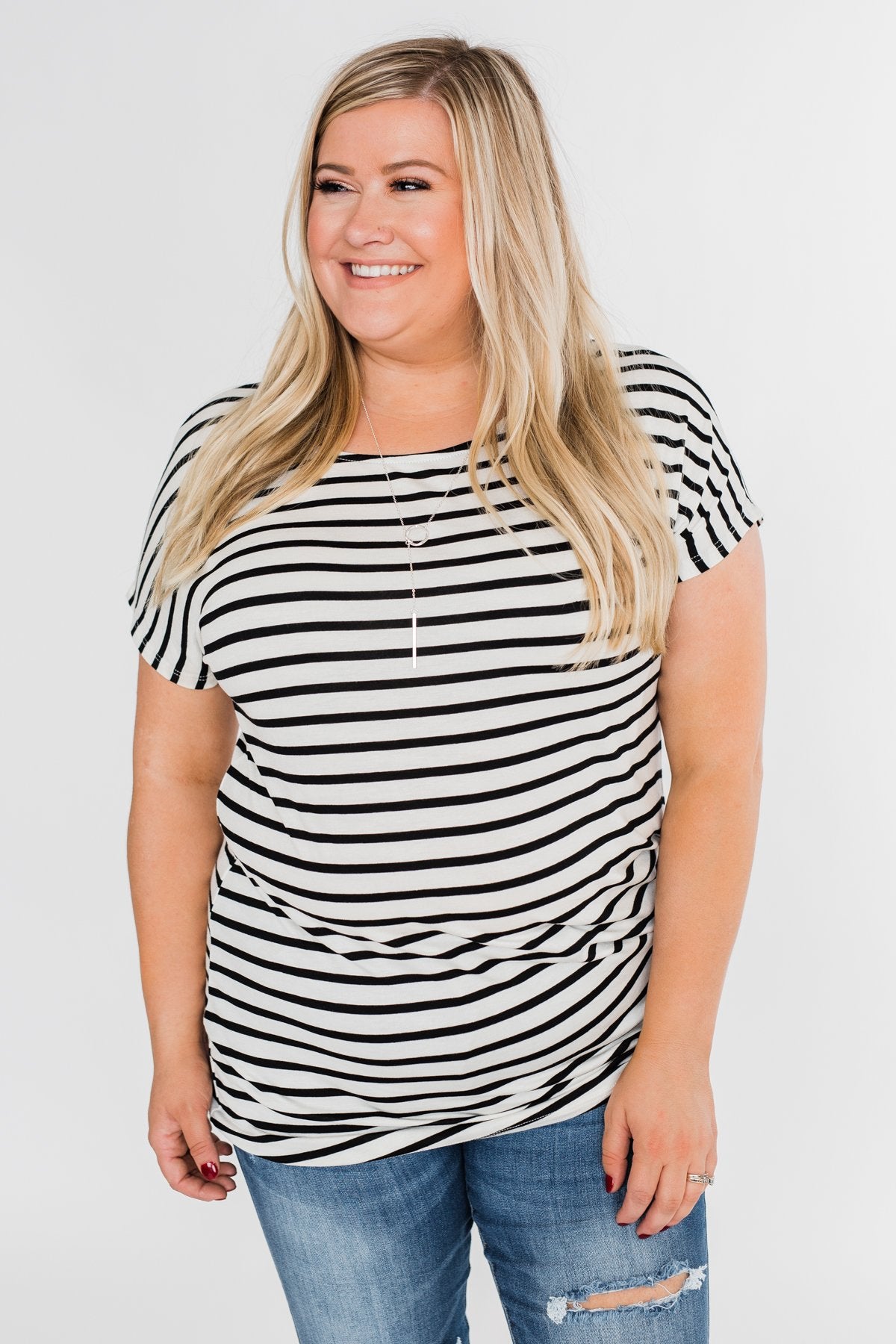 Hold That Thought Striped Top - Black & Ivory