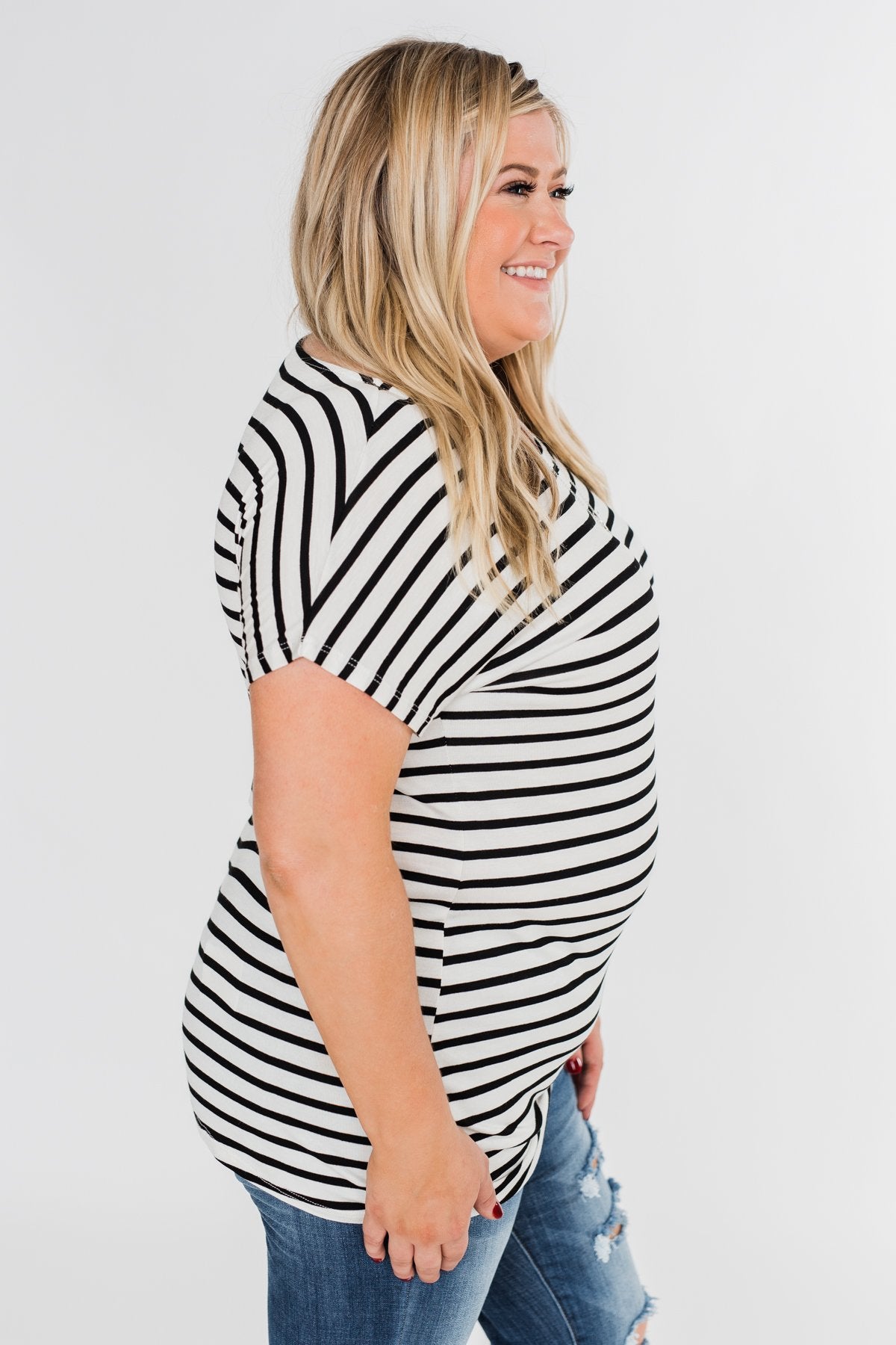 Hold That Thought Striped Top - Black & Ivory