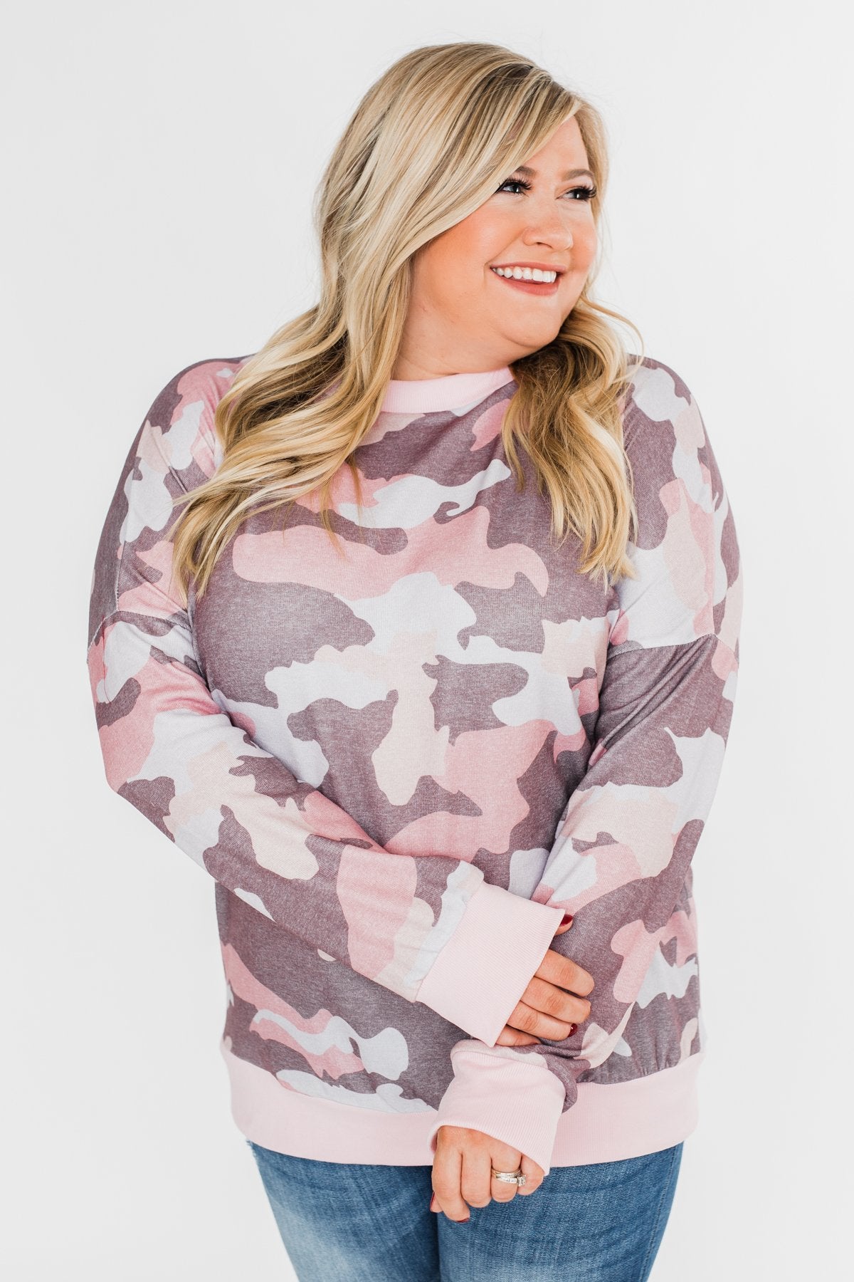 Camo Print Long Sleeve Top- Pink