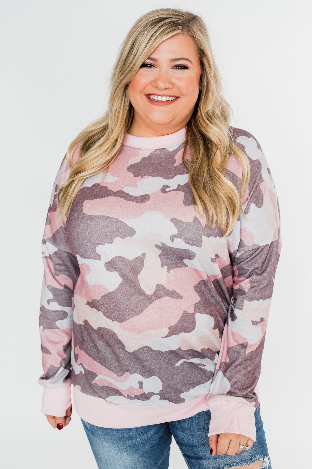 Camo Print Long Sleeve Top- Pink