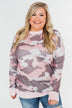Camo Print Long Sleeve Top- Pink