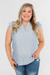 Ruffled Over You Striped Tank Top- Light Blue & Ivory