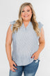 Ruffled Over You Striped Tank Top- Light Blue & Ivory
