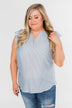 Ruffled Over You Striped Tank Top- Light Blue & Ivory