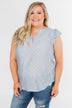 Ruffled Over You Striped Tank Top- Light Blue & Ivory