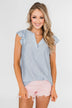 Ruffled Over You Striped Tank Top- Light Blue & Ivory