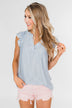 Ruffled Over You Striped Tank Top- Light Blue & Ivory