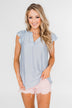 Ruffled Over You Striped Tank Top- Light Blue & Ivory