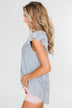 Ruffled Over You Striped Tank Top- Light Blue & Ivory