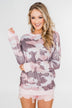Camo Print Long Sleeve Top- Pink
