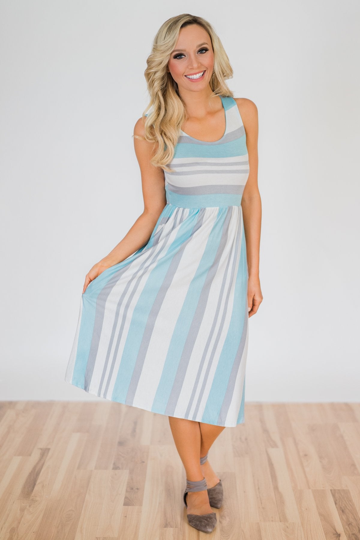 Sweet Life Striped Dress- Light Blue