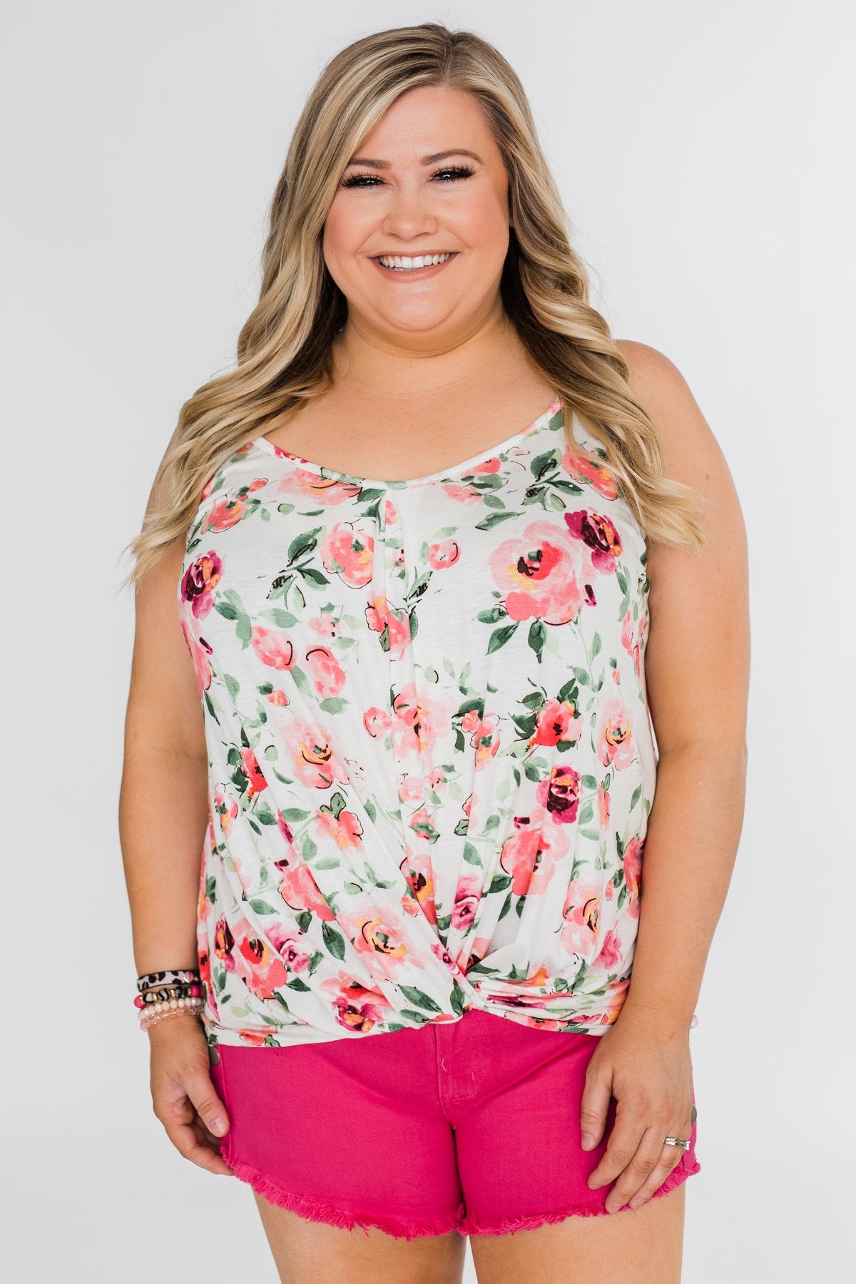 Flirty & Thriving Floral Tank Top- Ivory