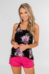 Night Blooms Floral Racerback Tank Top- Black