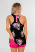 Night Blooms Floral Racerback Tank Top- Black