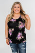 Night Blooms Floral Racerback Tank Top- Black
