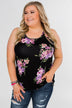 Night Blooms Floral Racerback Tank Top- Black