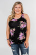 Night Blooms Floral Racerback Tank Top- Black