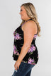 Night Blooms Floral Racerback Tank Top- Black