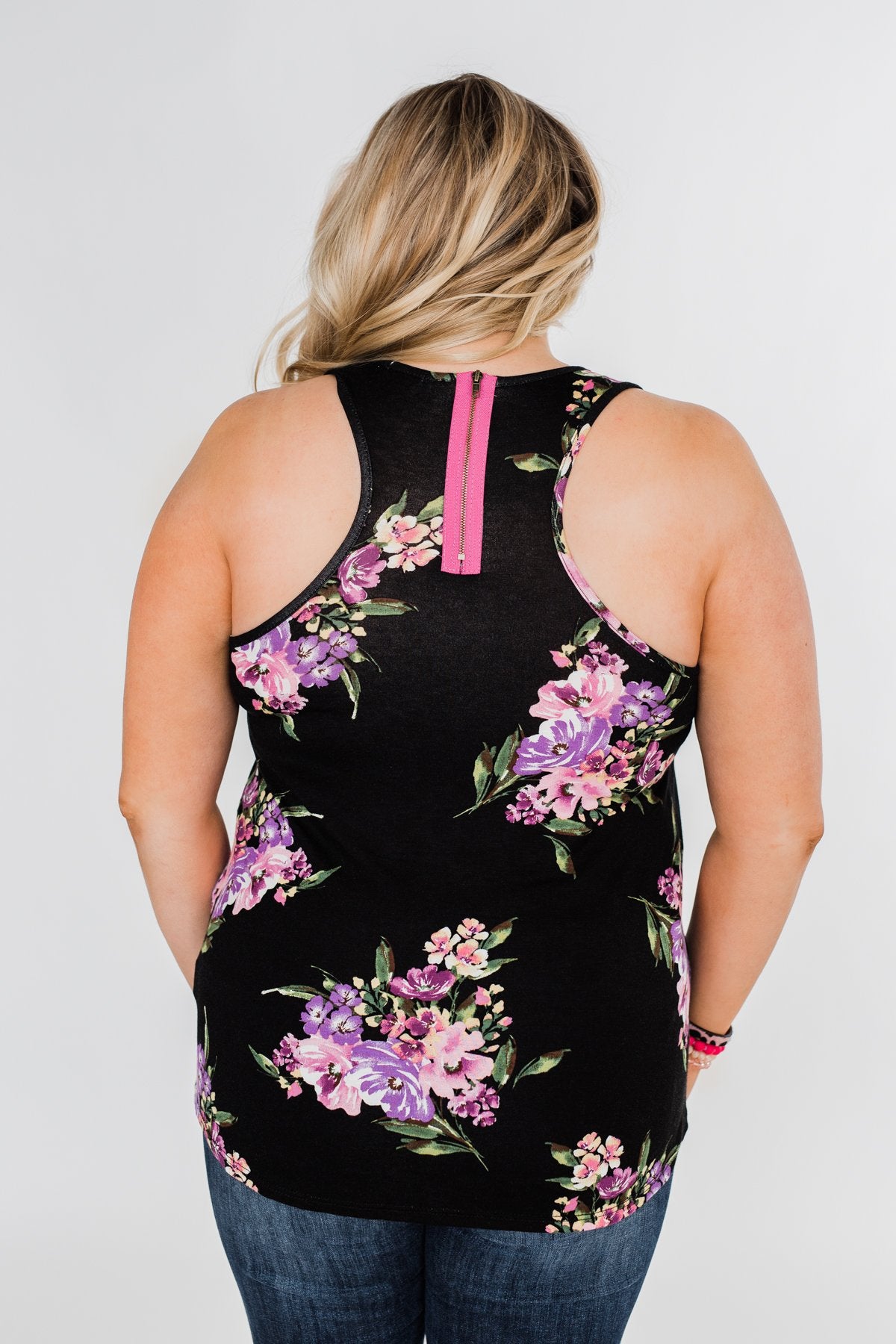 Night Blooms Floral Racerback Tank Top- Black