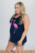 Stand By Your Flock Flamingo Top- Navy
