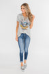Rock & Roll Lace Up Short Sleeve Top- Grey