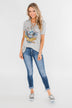 Rock & Roll Lace Up Short Sleeve Top- Grey