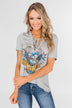 Rock & Roll Lace Up Short Sleeve Top- Grey