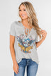 Rock & Roll Lace Up Short Sleeve Top- Grey