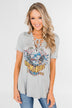 Rock & Roll Lace Up Short Sleeve Top- Grey