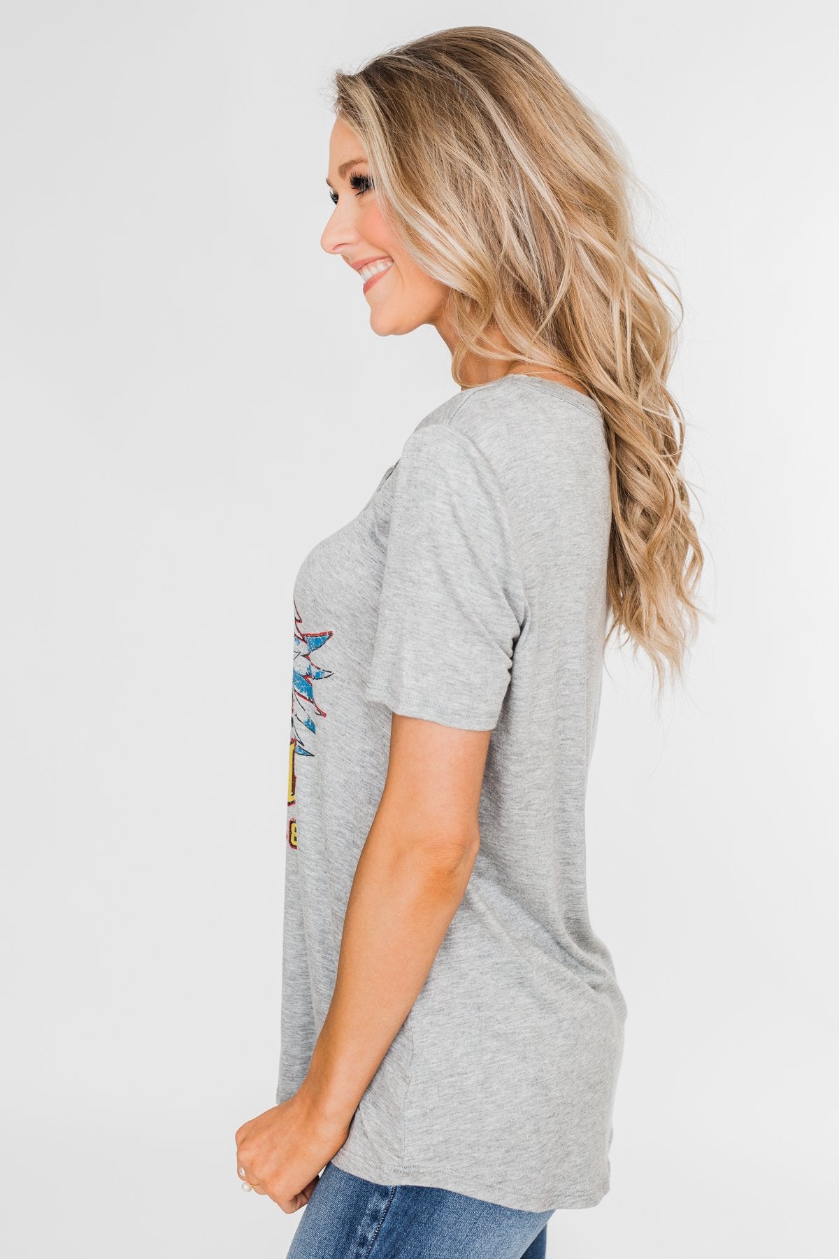 Rock & Roll Lace Up Short Sleeve Top- Grey