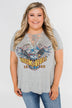 Rock & Roll Lace Up Short Sleeve Top- Grey