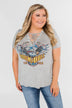 Rock & Roll Lace Up Short Sleeve Top- Grey