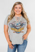 Rock & Roll Lace Up Short Sleeve Top- Grey