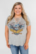 Rock & Roll Lace Up Short Sleeve Top- Grey
