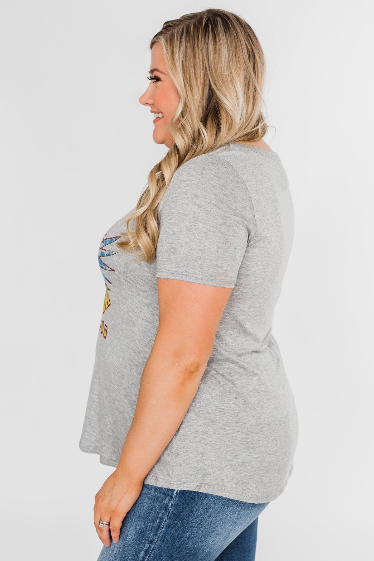 Rock & Roll Lace Up Short Sleeve Top- Grey