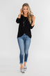 Cut Out Back Long Sleeve Top- Black