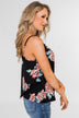Floral Drape Neck Tank Top- Black