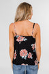 Floral Drape Neck Tank Top- Black