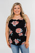 Floral Drape Neck Tank Top- Black