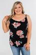 Floral Drape Neck Tank Top- Black