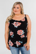 Floral Drape Neck Tank Top- Black