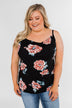 Floral Drape Neck Tank Top- Black