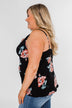 Floral Drape Neck Tank Top- Black